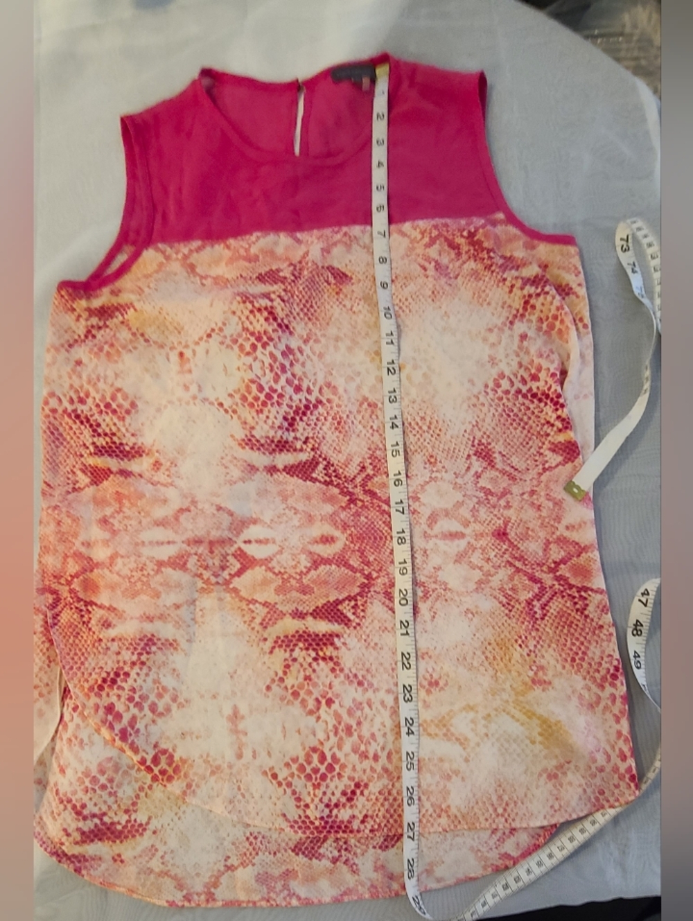 #10 -Vince Camuto Pink and White Sleeveless Sheer Panel Top, Small - Picture 6 of 8